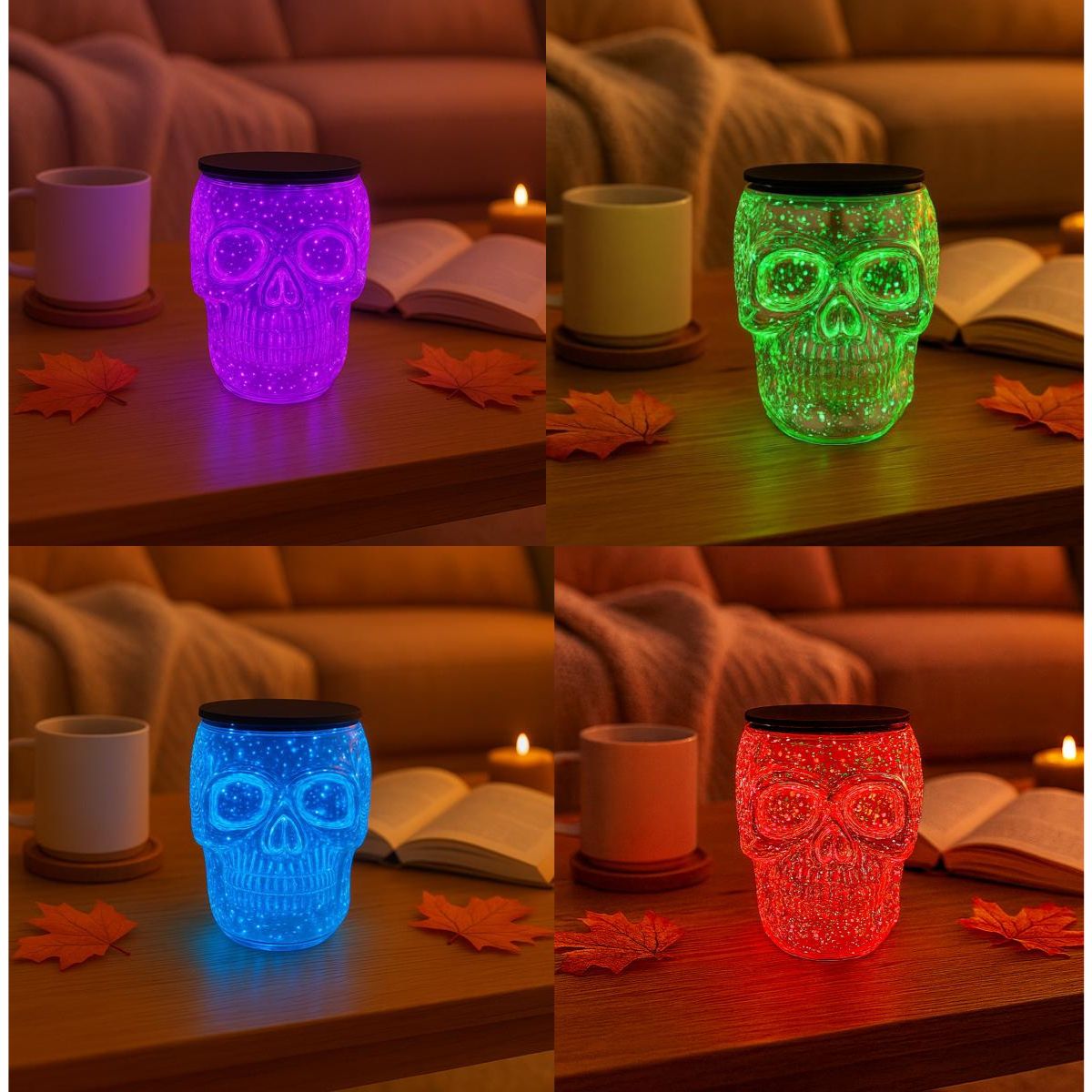 Skull Wax Warmer for Halloween and Fall | Spooky Candle Lamp for Wax Melts – Iridescent Glass or LED Color-Changing Decor