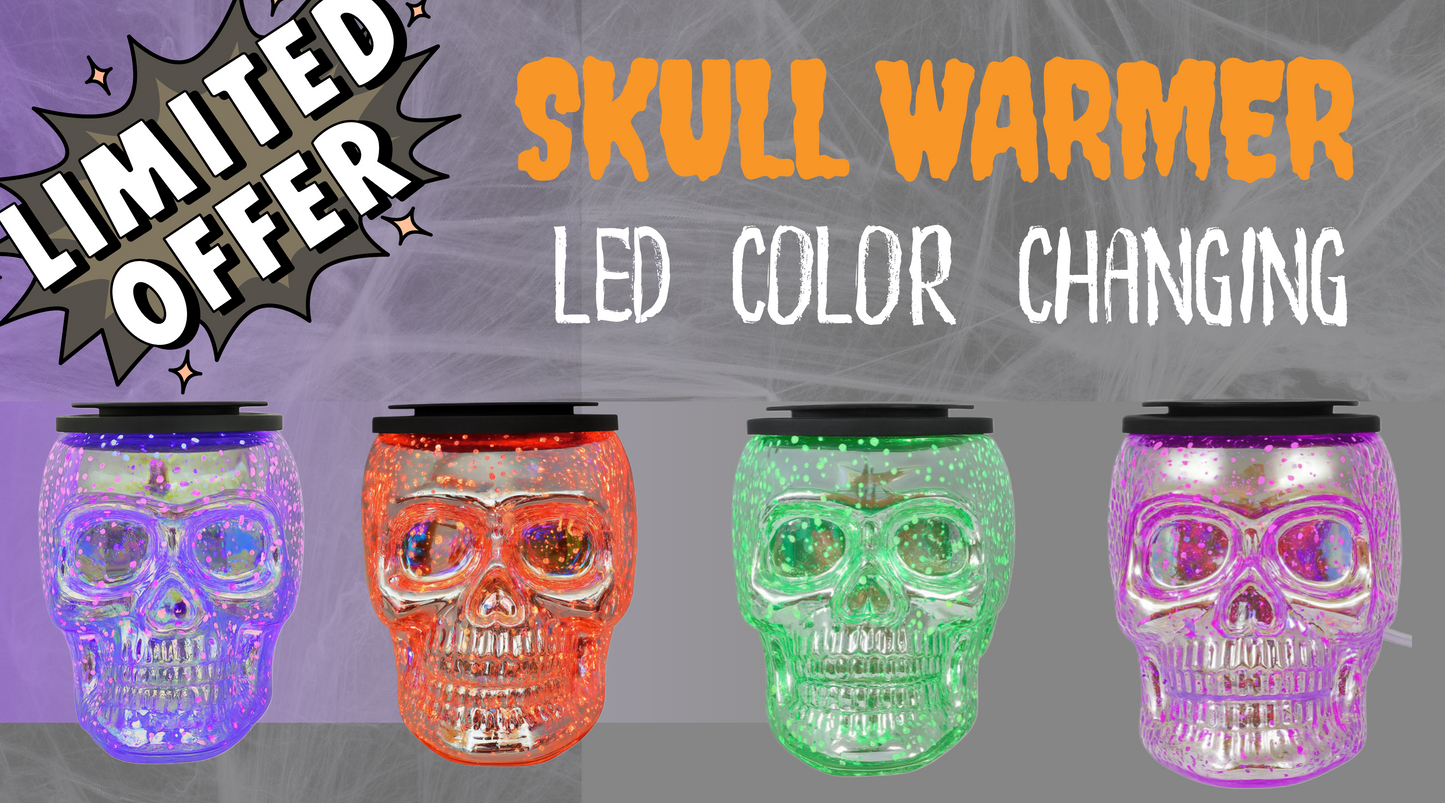Skull Wax Warmer for Halloween and Fall | Spooky Candle Lamp for Wax Melts – Iridescent Glass or LED Color-Changing Decor