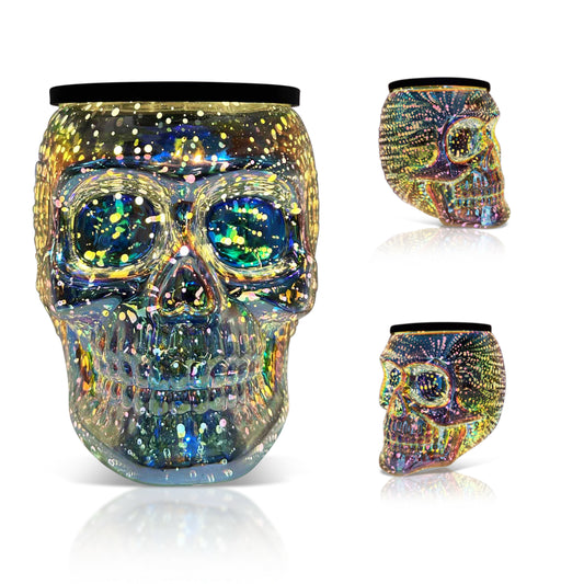 Skull Wax Warmer for Halloween and Fall | Spooky Candle Lamp for Wax Melts – Iridescent Glass or LED Color-Changing Decor